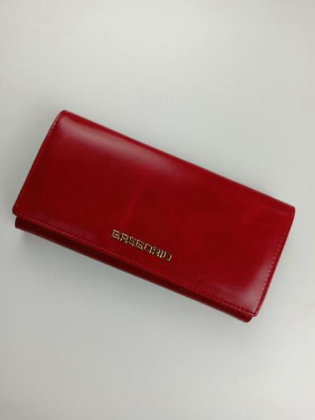 Duży czerwony portfel z klapką GREGORIO gładki z zapięciem na suwak w środku skóra naturalna zdjęcie 1