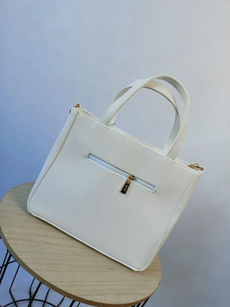Piękna biała torebka ZIA z kolorowym printem na kieszonce z przodu zdjęcie 3