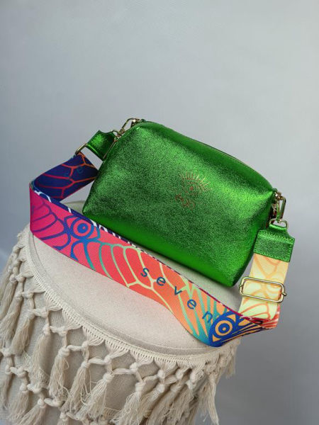 HIT przepiękna torebka EGO SEVEN SENSES z ozdobnym kolorowym paskiem brokatowa ciemna zieleń skóra naturalna zdjęcie 3