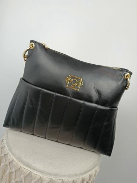 Piękna torebka EGO czerń z czarnymi pionowymi przeczyciami skóra naturalna zdjęcie 2