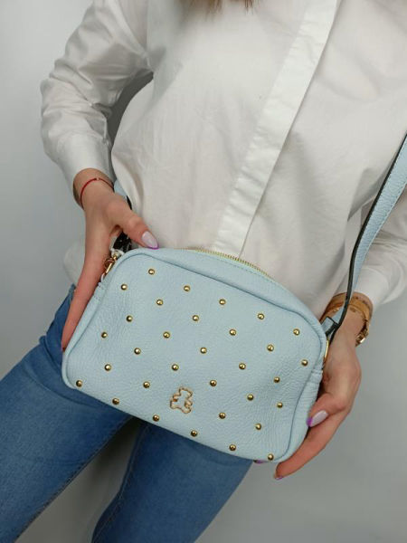 Piękna torebka LULU jednokomorowy błękit ze złotymi ćwiekami zdjęcie 1
