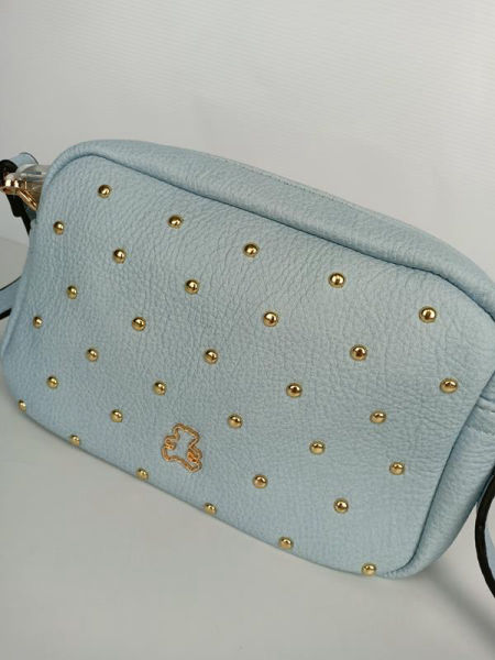 Piękna torebka LULU jednokomorowy błękit ze złotymi ćwiekami zdjęcie 3