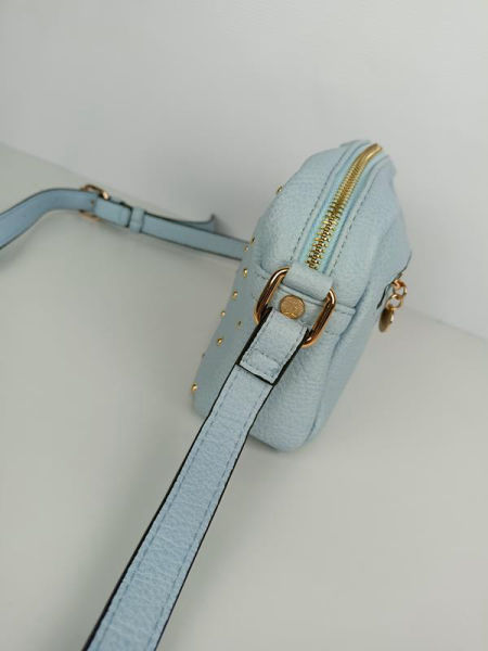 Piękna torebka LULU jednokomorowy błękit ze złotymi ćwiekami zdjęcie 4