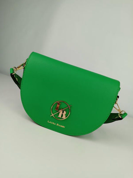 HIT śliczna półokrągła torebka Laura Biaggi zielona ekoskóra w minimalistycznym stylu zdjęcie 1
