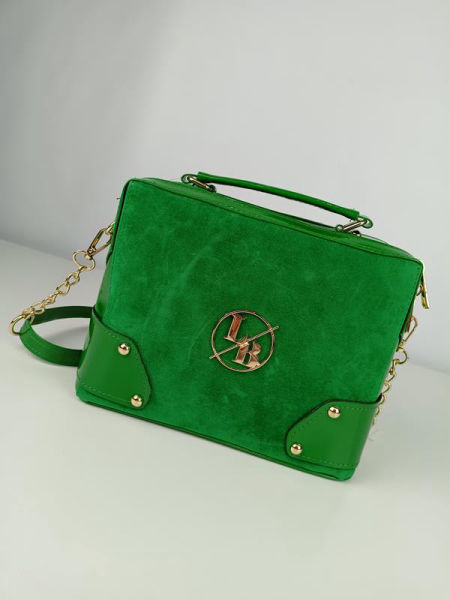 Zielony lakierowany kuferek Laura Biaggi z zamszowym przodem dwukomorowy zdjęcie 2