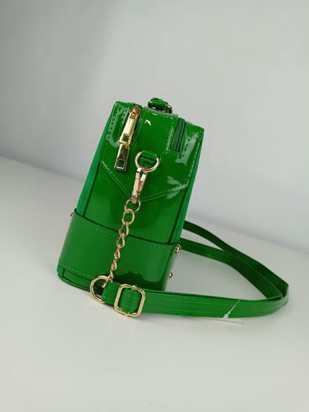 Zielony lakierowany kuferek Laura Biaggi z zamszowym przodem dwukomorowy zdjęcie 3