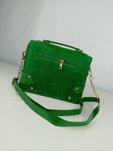 Zielony lakierowany kuferek Laura Biaggi z zamszowym przodem dwukomorowy zdjęcie 4