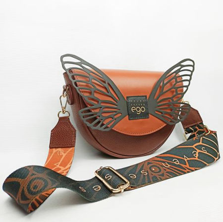 Piękna brązowa torebka EGO SEVEN SENSES  z karmelową klapką ze skrzydłami kolekcja 2YOU-wymienne klapki skóra naturalna zdjęcie 2