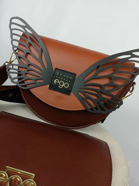 Piękna brązowa torebka EGO SEVEN SENSES  z karmelową klapką ze skrzydłami kolekcja 2YOU-wymienne klapki skóra naturalna zdjęcie 4
