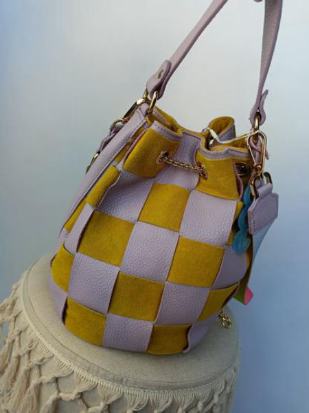 HIT świetny torebko-plecak EGO przeplatany fiolet z musztardowym kolorem skóra naturalna zdjęcie 1