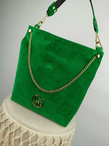 Piękna shopperka Laura Biaggi zielona z łańcuszkiem zamsz zdjęcie 1