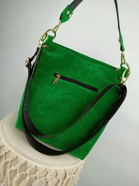 Piękna shopperka Laura Biaggi zielona z łańcuszkiem zamsz zdjęcie 4