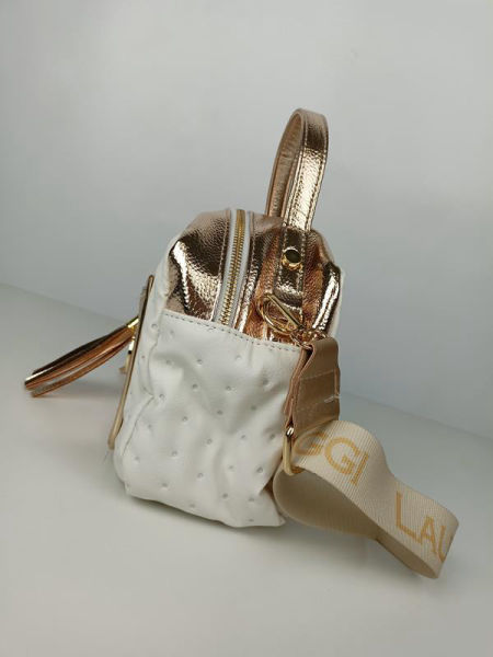 Kuferek biało-złoty Laura Biaggi z kieszonką na suwak z przodu zdjęcie 3