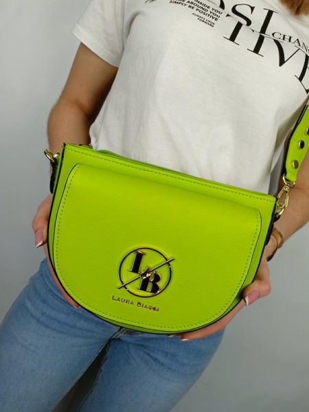 Piękna półokrągła limonkowa torebka Laura Biaggi z  klapką z przodu zdjęcie 1